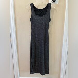 NWT Haute Monde Women's Stretch Black MAXI Dress Silver Metallic Accents Small